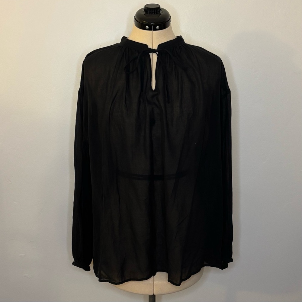 JW Anderson Uniqlo SS24 Collab, Cotton Sheer Volume Gather Long Sleeve Blouse, S